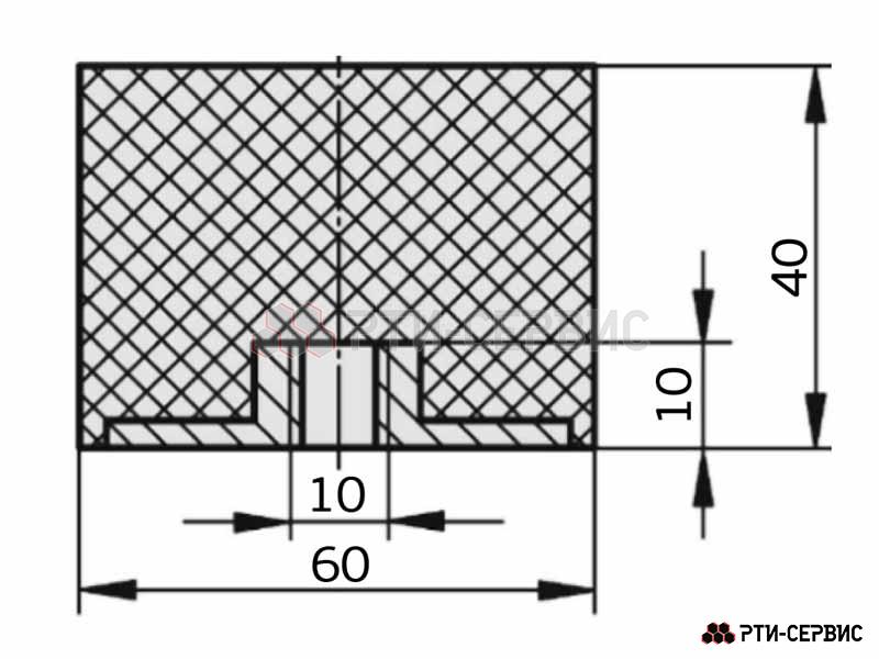 Резинометаллический буфер (аналог K0573.06004055 KIPP) D-60, H-40 с внутренней резьбой M10 - фото 3